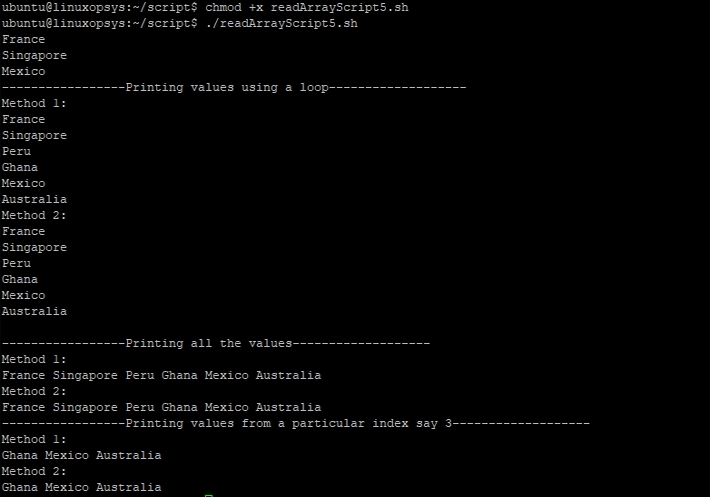 output of script - readarray accessing array elements