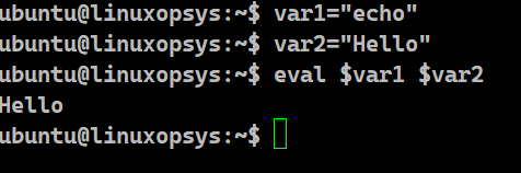 evaluate the values of var1 and var2 as a single command.